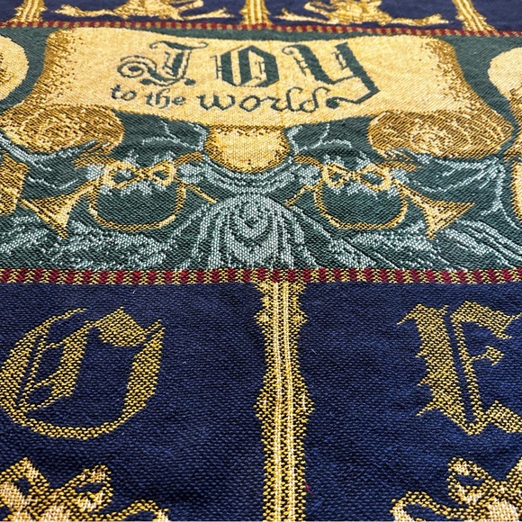 Vintage Christmas Tapestry Afghan Throw Blanket Joy To The World Noel 44x54 - Picture 13 of 15